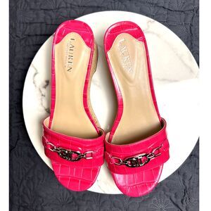 Lauren Ralph Lauren Women's Roxanne Nappa Leather Sandal Croc Print SZ9 :NWOT